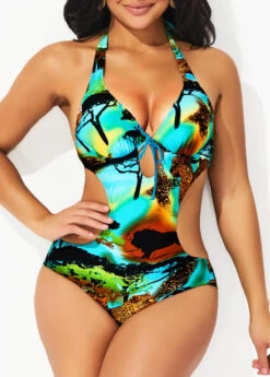 Halter Animal Prints Multi Color One Piece Swimwear -Ethereal Swim 293527 P 16460319319172