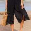 High Waisted Side Slit Black Beach Pants -Ethereal Swim 293925 P 16425040103610