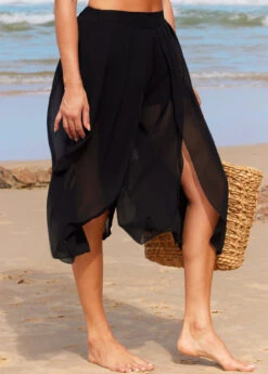 High Waisted Side Slit Black Beach Pants -Ethereal Swim 293925 P 16425040103692