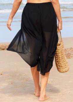 High Waisted Side Slit Black Beach Pants -Ethereal Swim 293925 P 16425040104601