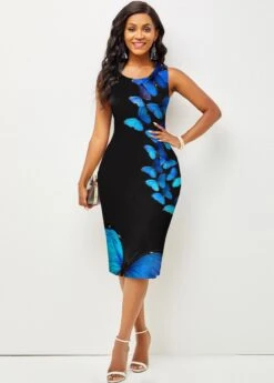 Valentines Butterfly Print Blue Sleeveless Bodycon Dress -Ethereal Swim 295410 P 1641258062427