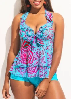 Layered Hem Light Blue Halter Tankini Set -Ethereal Swim 295685 P 16474926313232