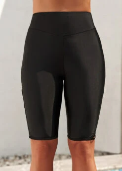 Black High Waisted Cross Strap Swim Shorts -Ethereal Swim 298232 P 16466189240852