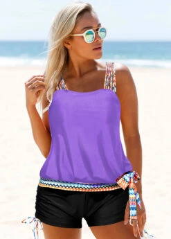 Tribal Print Purple Tie Side Tankini Set