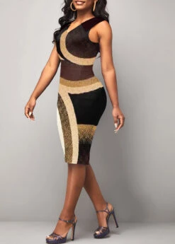 Brown Printed Sleeveless V Neck Dress 9 Brown Printed Sleeveless V Neck Dress -Ethereal Swim 305433 P 1661837632112