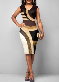 Brown Printed Sleeveless V Neck Dress 10 Brown Printed Sleeveless V Neck Dress -Ethereal Swim 305433 P 1661837634976