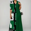 Green Split Neck Geometric Print Button Up Dress 1 Green Split Neck Geometric Print Button Up Dress -Ethereal Swim 311244 P 1692845470140