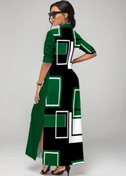 Green Split Neck Geometric Print Button Up Dress 6 Green Split Neck Geometric Print Button Up Dress -Ethereal Swim 311244 P 1692845470687