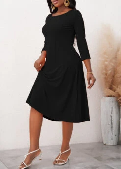 3/4 Sleeve Round Neck Black Dress -Ethereal Swim 312165 P 1661246243027