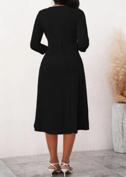 3/4 Sleeve Round Neck Black Dress -Ethereal Swim 312165 P 1661246243094