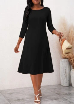 3/4 Sleeve Round Neck Black Dress -Ethereal Swim 312165 P 1661246243890