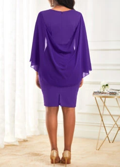 Purple Sequin Three Quarter Length Sleeve Bodycon Dress -Ethereal Swim 314834 P 16794835943433