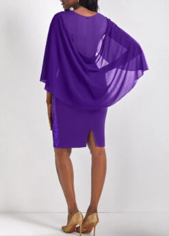 Purple Sequin Three Quarter Length Sleeve Bodycon Dress -Ethereal Swim 314834 P 16794835946541
