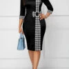 Black Patchwork Houndstooth Print Bodycon Dress -Ethereal Swim 317428 P 1665728567186
