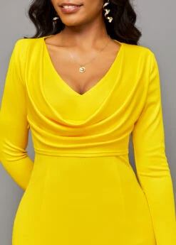 Yellow Split Long Sleeve V Neck Bodycon Dress -Ethereal Swim 317480 P 16687674131194