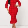 Red Plaid Belted Button Mermaid Dress -Ethereal Swim 317798 P 16662612179530