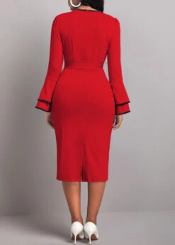 Wine Red Contrast Binding Belted Bodycon Dress -Ethereal Swim 318498 P 16668524489651