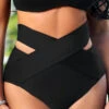High Waisted Black Cross Strap Bikini Bottom -Ethereal Swim 319070 P 16697766701490