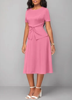 Pink Twist Short Sleeve Round Neck Dress -Ethereal Swim 319092 P 16717891962162