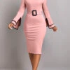 Dusty Pink Belted Long Sleeve Dress