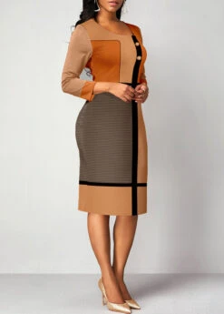 Light Camel Patchwork Geometric Print Bodycon Dress 7 Light Camel Patchwork Geometric Print Bodycon Dress -Ethereal Swim 319307 P 1670924418865