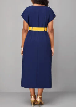 Navy Patchwork H Shape Belted Short Sleeve Dress -Ethereal Swim 319489 P 16753382353351