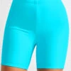 High Waisted Cyan Stretch Swim Shorts -Ethereal Swim 319924 P 16738684141800