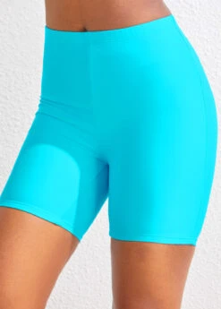 High Waisted Cyan Stretch Swim Shorts -Ethereal Swim 319924 P 16738684149232