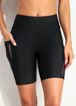 High Waisted Black Pocket Swim Shorts -Ethereal Swim 320252 P 16722266053263