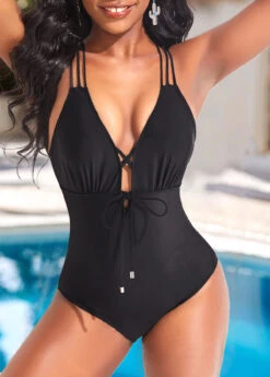 Criss Cross Black Tie Front One Piece Swimwear 13 Criss Cross Black Tie Front One Piece Swimwear -Ethereal Swim 320272 P 16722762940964