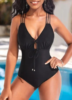Criss Cross Black Tie Front One Piece Swimwear 12 Criss Cross Black Tie Front One Piece Swimwear -Ethereal Swim 320272 P 16722762947243