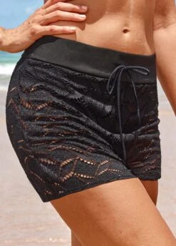 Mid Waisted Black Lace Beach Shorts -Ethereal Swim 320549 P 16750800892212