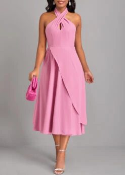 Pink Criss Cross Sleeveless Layered Dress 12 Pink Criss Cross Sleeveless Layered Dress -Ethereal Swim 320738 P 16717834290324