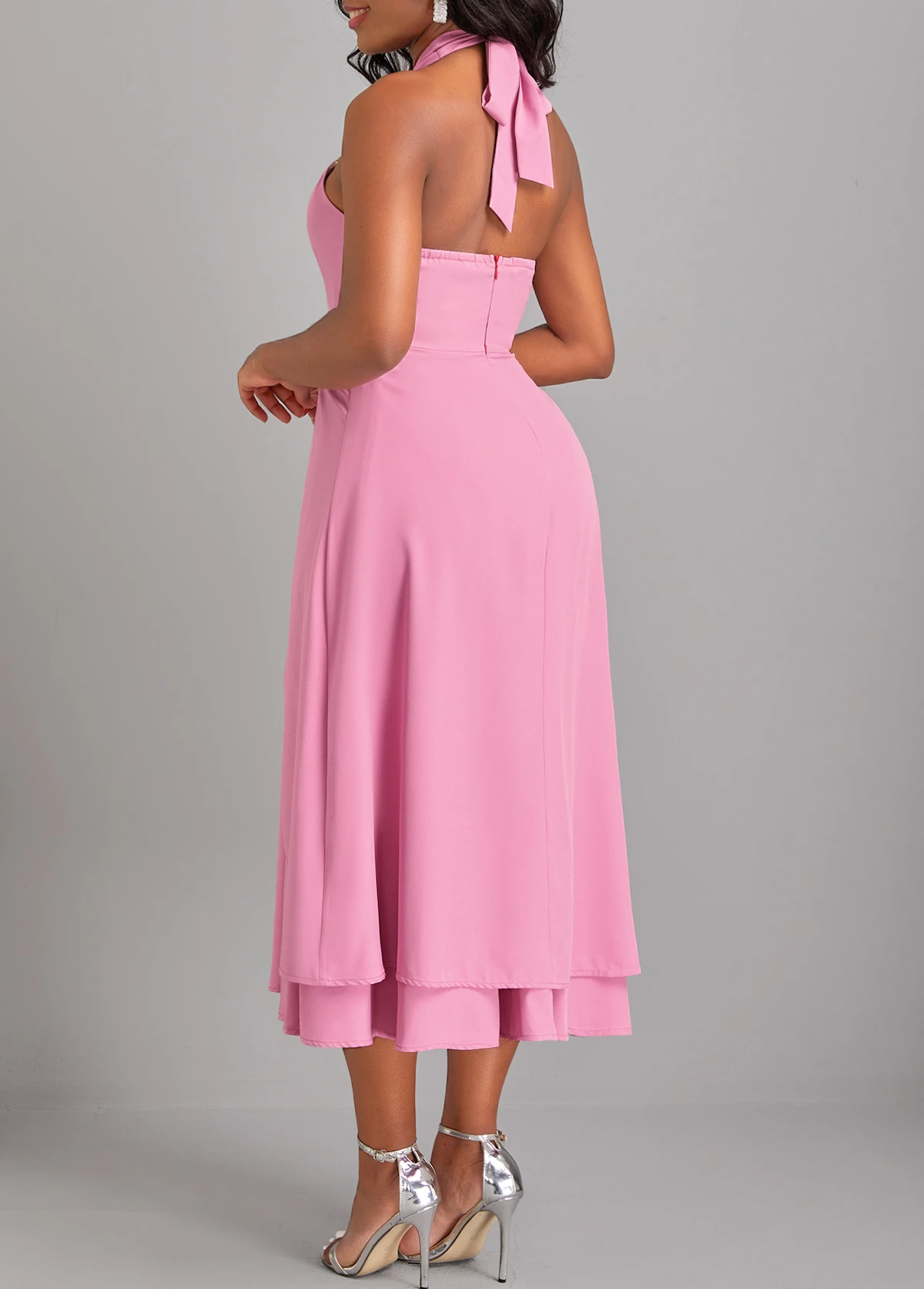 Pink Criss Cross Sleeveless Layered Dress 4 Pink Criss Cross Sleeveless Layered Dress - Image 2
