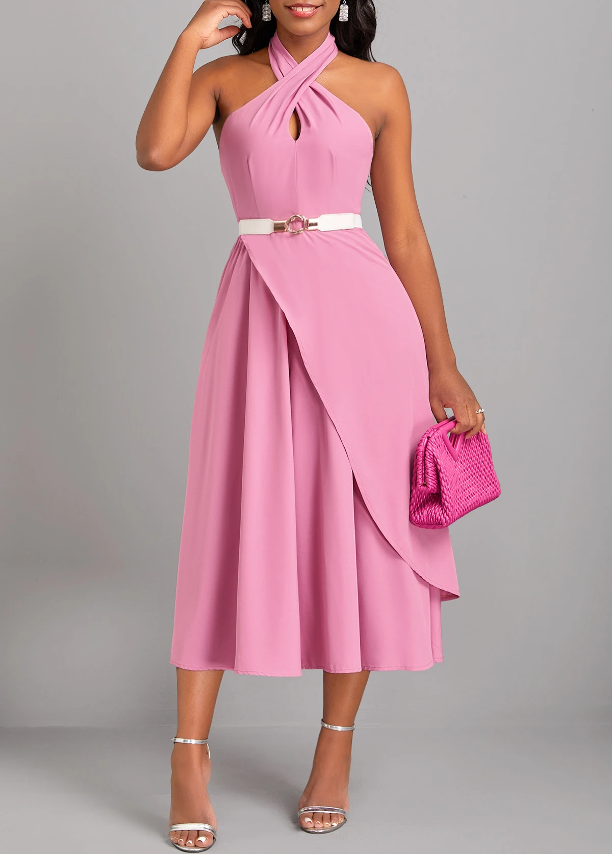 Pink Criss Cross Sleeveless Layered Dress 3 Pink Criss Cross Sleeveless Layered Dress
