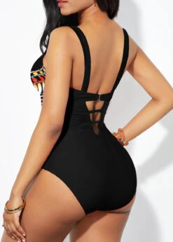 Lace Up Animal Print Black One Piece Swimwear -Ethereal Swim 321599 P 1670401548395