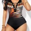 Lace Up Animal Print Black One Piece Swimwear -Ethereal Swim 321599 P 1670401548681