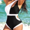 Black Contrast Cutout One Piece Swimwear