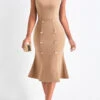 Light Camel Double Breasted Sleeveless Bodycon Dress -Ethereal Swim 321875 P 16762824027770