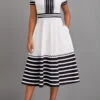 White Patchwork Striped Short Sleeve V Neck Dress -Ethereal Swim 321876 P 16755094490390