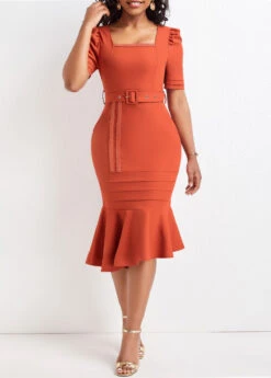 Brick Red Mermaid Belted Short Sleeve Bodycon Dress 10 Brick Red Mermaid Belted Short Sleeve Bodycon Dress -Ethereal Swim 322799 P 16787910891813