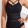Lace Criss Cross Patchwork Black One Piece Swimwear -Ethereal Swim 322898 P 16781924427150