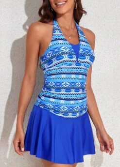 Patchwork Tribal Print Royal Blue One Piece Swimwear -Ethereal Swim 323490 P 16795617110834