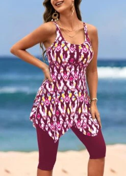 Handkerchief Hem High Waisted Dark Reddish Purple Tankini Set -Ethereal Swim 323776 P 16729223355142