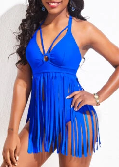 Tassel High Waisted Royal Blue Swimdress And Panty -Ethereal Swim 324986 P 16763691440442