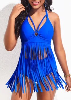 Tassel High Waisted Royal Blue Swimdress And Panty -Ethereal Swim 324986 P 16763691447833