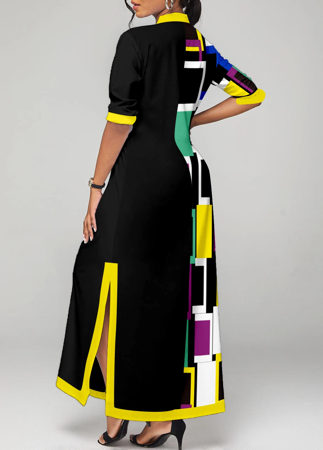 Black Contrast Binding Geometric Print Maxi Dress 4 Black Contrast Binding Geometric Print Maxi Dress - Image 2