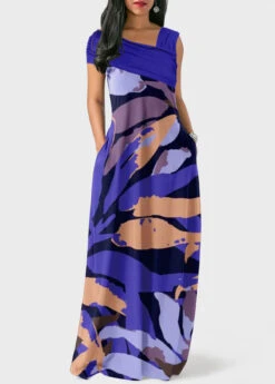 Purple Ruched Leaf Print Maxi Dress -Ethereal Swim 325240 P 1675929221457