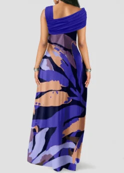 Purple Ruched Leaf Print Maxi Dress -Ethereal Swim 325240 P 1675929222974