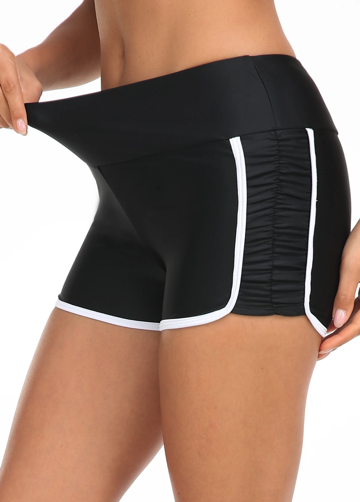 Contrast Stitch Mid Waisted Black Swim Shorts 3 Contrast Stitch Mid Waisted Black Swim Shorts